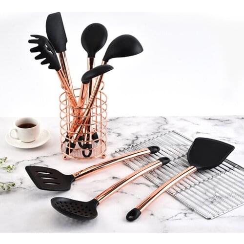 Silicone Kitchenware Cooking Utensils Set Non-stick Heat Resistant Kitchen Cooking Tool Rose Gold Handle Kitchen Accessories