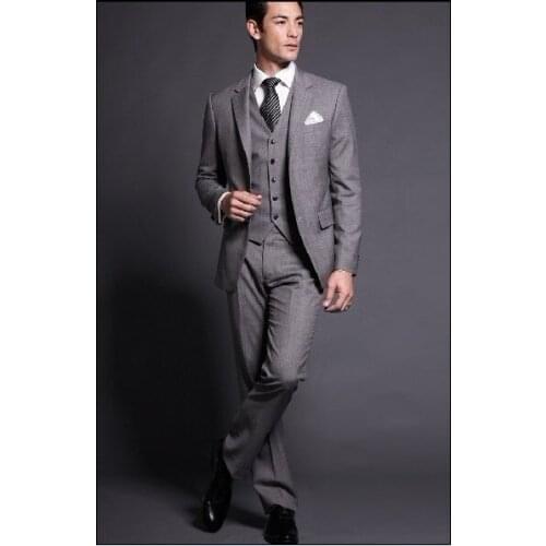 Custom Made Groom Tuxedo Light Grey Groomsmen Notch Lapel Wedding/Dinner Suits Best Man Bridegroom (Jacket+Pants+Tie+Vest) B248