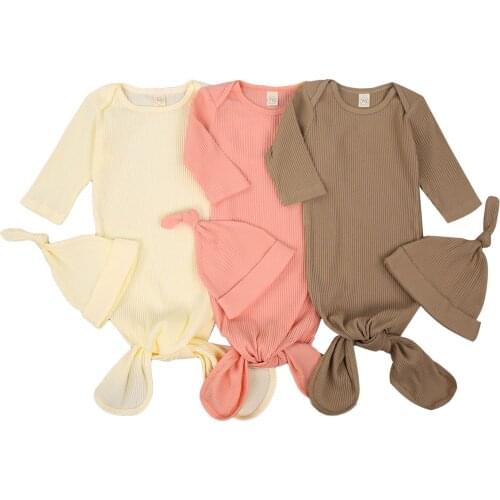 Infant Toddler Baby Sleeping Bags Sacks Newborn Solid Ribbed Long Sleeve Blanket Swaddle Wrap Hat 2pcs Baby Bedding Clothes Sets