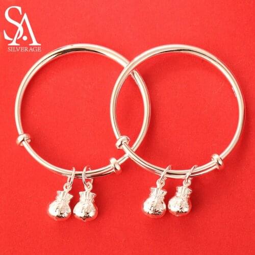SA SILVERAGE Money Bag Silver Bracelet Childrens Day S999 Sterling Silver Blessing Bag Childrens Bracelet Chinese Style Baby