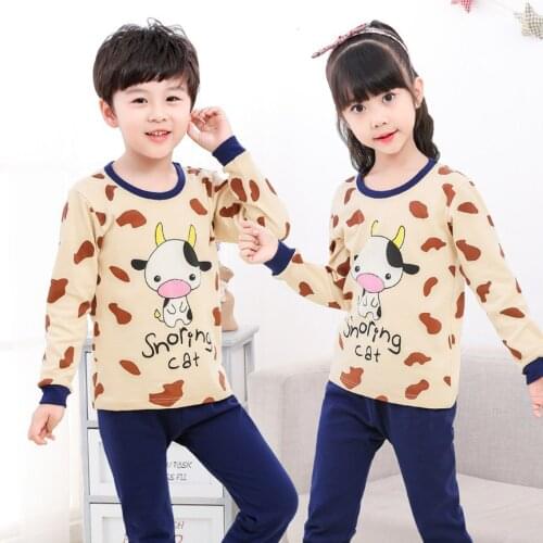 TUONXYE Childrens Autumn Pajamas Set Kids Cartoon Cute Cow Pyajamas Boys Girls Long Sleeve Clothes Pijama Infantil Sleepwear