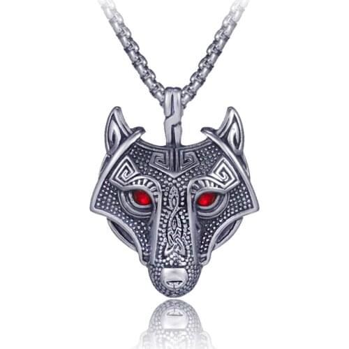 Vintage Punk Stainless Steel Wolf Head Pendant Necklace For Men 2020 Hip Hop Jewelry Male bijoux Box Chain DropShipping