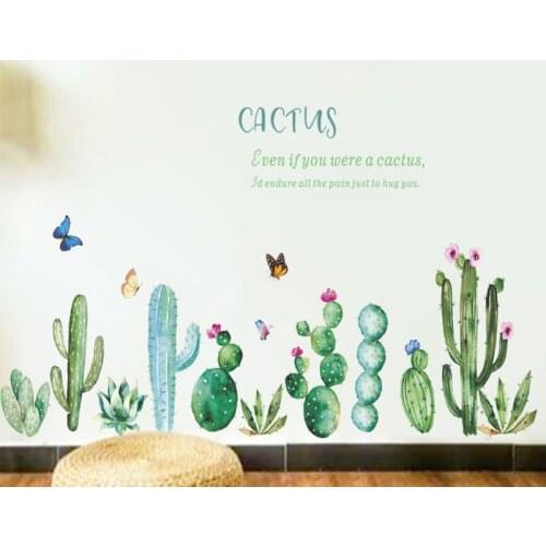 Plant cactus Wall Sticker Pastoral style bedroom Living room background home decoration Mural Baseboard stickers wallpaper