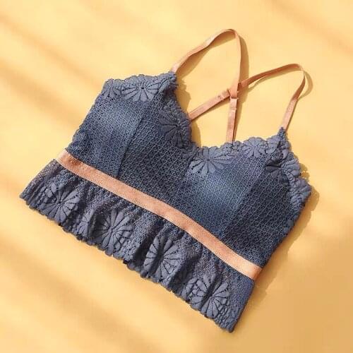 Women Intimates Brassiere Hollow Out Beauty Back No Steel Rings Lace Camisole With Chest Pad Underwear