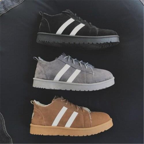 KipeRann winter running shoes mens warm fur shoes comfortable round neck tie flat wear shoes