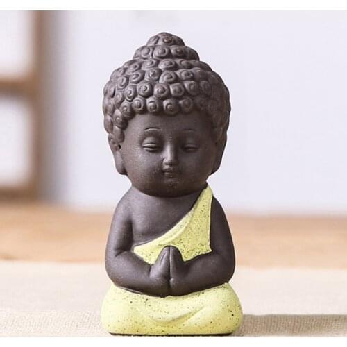1PCS Small Statues Little Meditation Monk Miniature Craft Buddha Statues Clay Mini Chinese Buddhism Zen Monks Buddhism