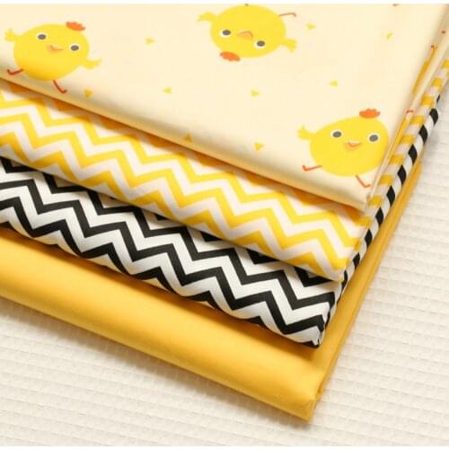 100% cotton cartoon cute yellow chicken chevron zigzag twill cloth for kid bedding DIY handwork home decor quilting fabrics tela