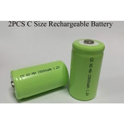 Sorvess 2PCS 5000mAh 1.2V C Size Ni-MH NiMH Rechargeable Battery with Low Self Discharge For Household Flashlight Water Heater