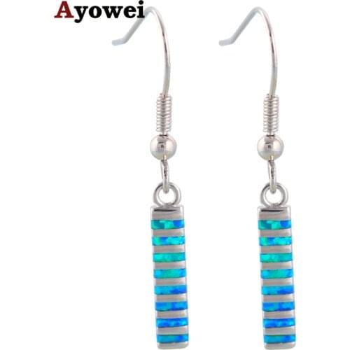 3.05g Wholesale Noble Blue Fire Opal Silver Stamped Dangle Earrings Fashion Jewelry Opal Jewelry OE056A