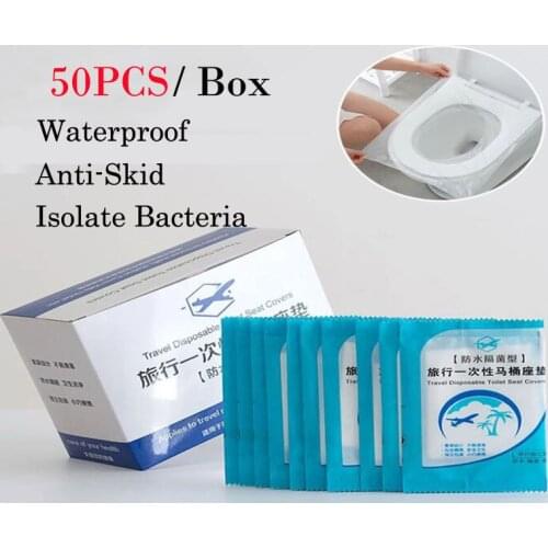 50 Pcs/Bag Travel Disposable Toilet Seat Covers Mat 100% Waterproof Toilet Paper Pad For Travel/Camping Bathroom Accessories Set