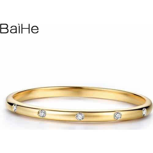 BAIHE Solid 18K Yellow Gold 0.06ct H/SI Round Natural Diamonds Engagement Wedding Gift Women Trendy Fine Jewelry Diamond Ring