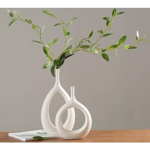 Nordic Creative White Ceramic Vase Light Luxury Ins Wind Home Living Room Countertop Dried Flower Flowers Flower Decoration