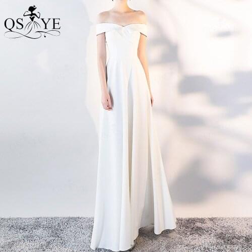 White Evening Dresses Stretch A line Long Party Gown Side Sleeves Formal Gown Off the Shoulder Lapel Neck Women Prom Dress
