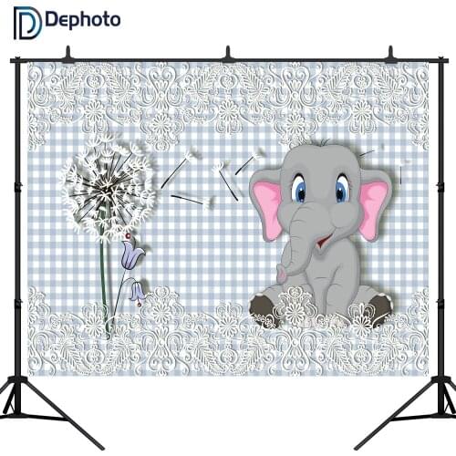 DePhoto Happy Birthday cartoon dandelion Elephant Baby Shower Photographic Background Photography Photo Backdrops Studio
