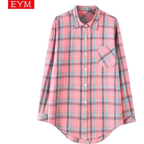 Designer Style Womens Plaid Shirts 2021 New Ladies Casual Loose Plus Size Tops Clothes Lady Long Sleeve Pocket Blouse Blusas