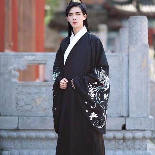 Chinese Ancient Traditional Hanfu Men Halloween Carnival Cosplay Costume Kimono Hanfu Jacket Black For Men Plus Size 3XL