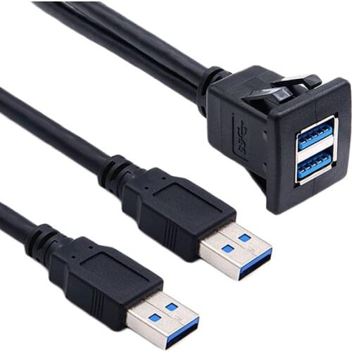 Dual USB3.0 & USB2.0 Male to Female Flush Mount Panel Dashboard Cable Shielded For Car Motorcycle 1m/2m