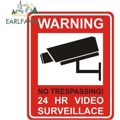 EARLFAMILY 13cm x 10.4cm for Warning 24 Hour Video Surveillance Sign Car Accessoires Stickers Vinyl Decal Funny Scratch-Proof