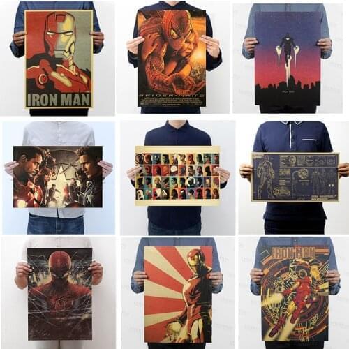 Marvel Hero Figures Toys Iron Man Captain America The Avengers Vintage Kraft Paper Home Decor Art Retro Prints Boys Toy Figures