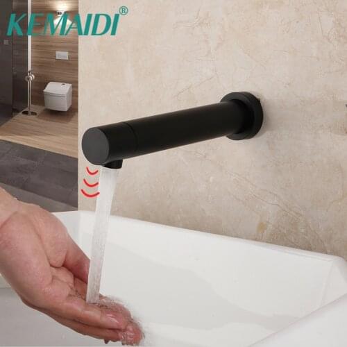 KEMAIDI Matte Black Lavatory Bathroom Faucet Wall Mount Sensor Faucet Automatic Hands Free Touch Sensor Bathroom Sink Tap Faucet