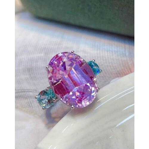 LR Kunzite Ring Fine Jewelry Solid 18K Gold Nature Clean 15ct Kunzite Gemstone Diamond Female Rings for women Fine Ring