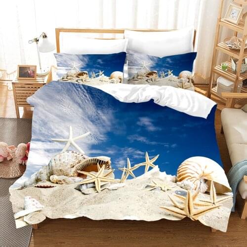 Blue Sky Bedding Set Coast Beach Duvet Cover Set Starfish Bed Set Kids Teen Shell Home Textiles Summer Bedspread Quilt Cover