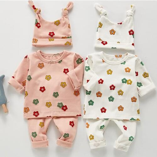 Infant Baby Girls Boys Clothing Sets Long Sleeve Printed T-shirt+Pants+Hat Spring Autumn Toddler Baby Girl Pajamas Clothes Suit