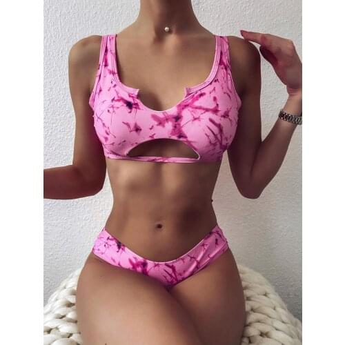 Newest Sexy Bikinis Female Micro Folds Swimwear Women High Cut Bikini Set Print Swimming Suit For Women Hollow Out Swimsuit
