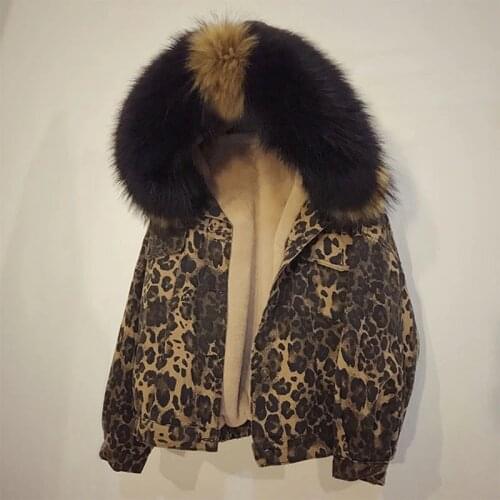 Lamb Wool Denim Jacket Women Parka Plus Velvet Thick Winter Leopard Print Short Cotton Coat Women 2021 New