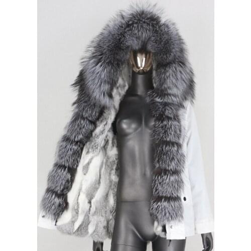 BLUENESSFAIR 2020 Winter Jacket Women Short Waterproof Parka Real Rabbit Fur Coat Natural Fox Raccoon Fur Collar Hood Removable