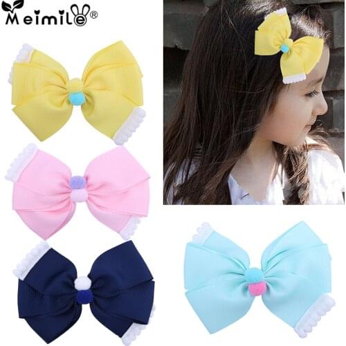 Meimile bow hair clips of girls fashion hairpins bowknot ribbon barrettes with bow lace plus wool bal