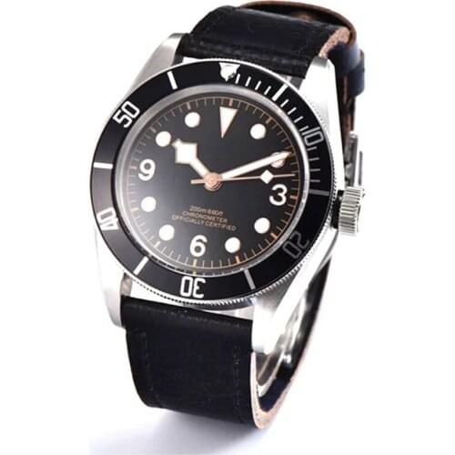41MM Corgeut Japanese NH35 Miyota 8215 Movement Automatic Mens Wristwatch Black Dial Sapphire Glass Leather Strap Alloy Bezel