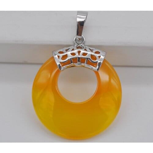 Natural Yellow Carnelian Circle Stone GEM Pendant Jewelry S3147