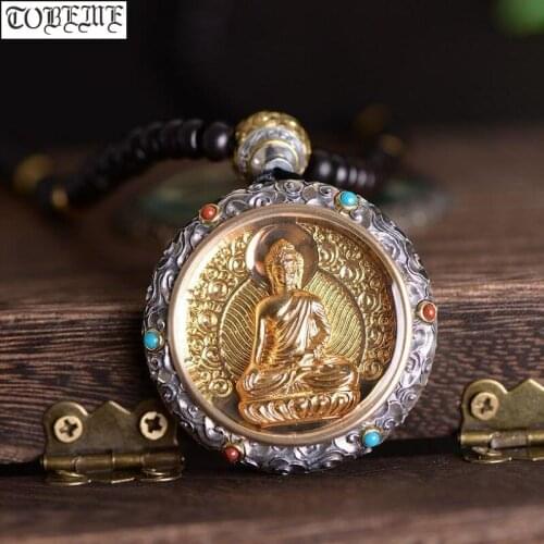 100% 925 Silver Tibetan Buddha Pendant Buddhist Sakyamuni Buddha Pendant Necklace Sterling Good Luck Pendant Necklace