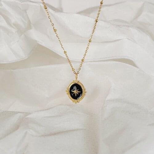 Titanium With 18K Gold Enemal Star Necklace Women Jewelry Designer T Show Runway Gown Rare INS Japan