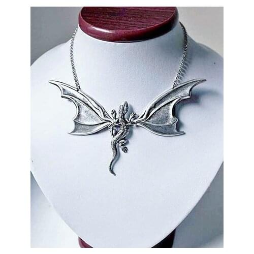 Bat Wing Necklace with Dragons ,Vampire Bat Necklace,gift for Goth Lover,cosplay Jewelry Gift