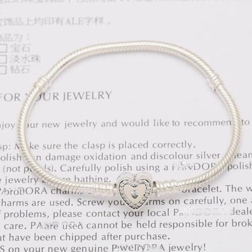 Authentic 925 Sterling Silver Wishful Heart Moments With Crystal Bracelet Bangle fit Lady Bead Charm Pendants DIY Jewelry