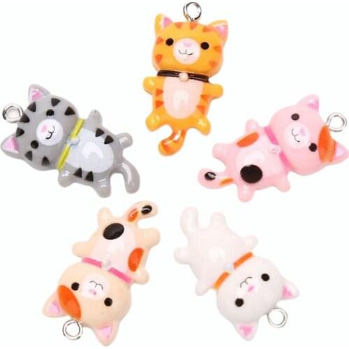 10Pcs Kawaii Cute Animal Cat Resin Charms Pendants For Jewelry Making DIY Craft