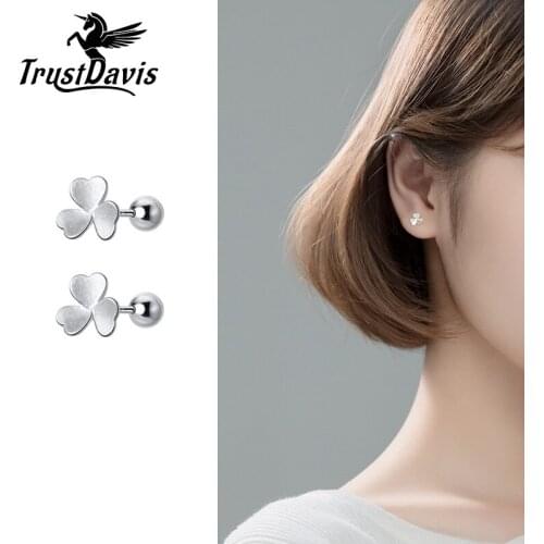 TrustDavis Real 925 Sterling Silver Fashion Clover Screw Stud Earring Sweet Birthday Gift For Women Girls Daughter Jewelry DB433