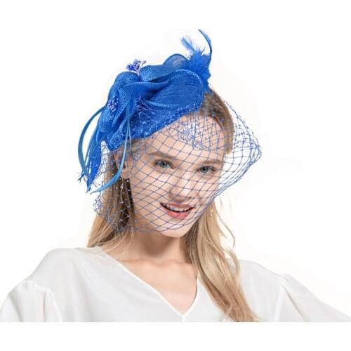Sinamay Fascinator with Face Veil & Feathers F09085