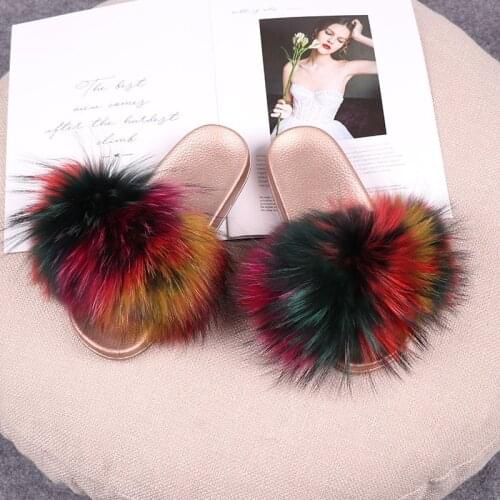 Women Fluffy Slippers House Summer Real Fur Slides Shoe Home Flip Flops Ladies Luxury Sexy Silver Slippers Sole 2021 New Arrival