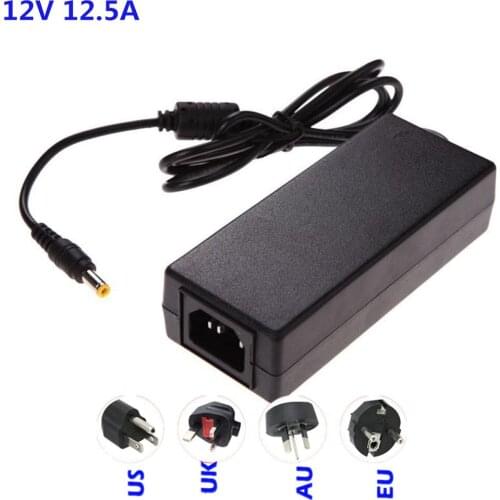 Led power supply adapter transformer driver for led strip light 5050 5630 input 100V to 240V output 12V 12.5A 150W with plug