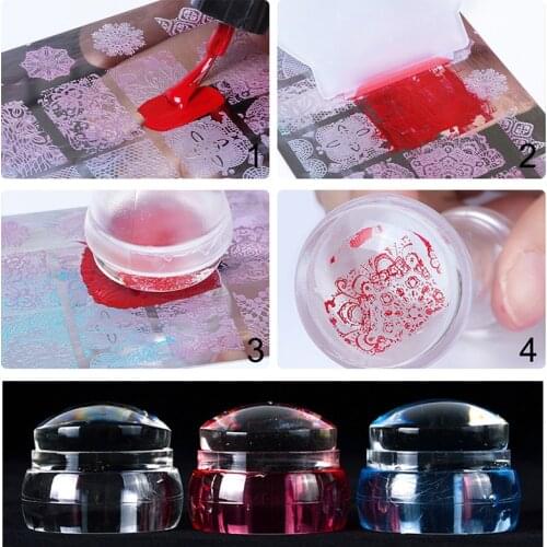 Magnified Diy Clear Nail Art Stamp Scraper Round Manicure Transfer Enlarge Pattern Transparent Silicone Double Top Nail Tool