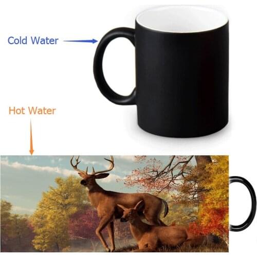 Custom Photo Magic Mug Heat Color Changing Mug 350ML Deer Coffee Cup Beer Milk Mug Personalized Gift