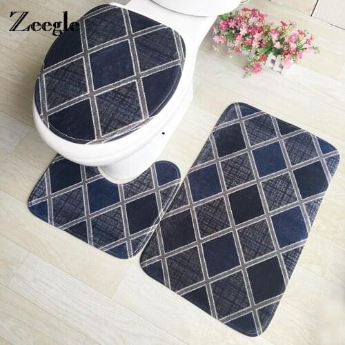 Zeegle Bath Mat Toilet Floor Carpet Bathroom 3pcs Mat Set Anti-slip Showing Room Black Stripe Cover Bath Sets