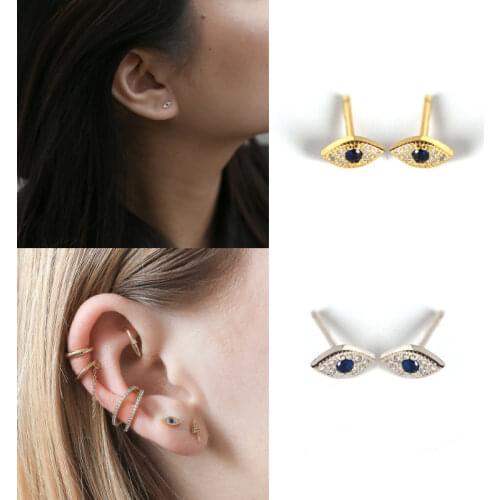 LOOXI 925 Silver Gold Color Zircon Blue Evil Eye Stud Earrings Women Classic Temperament Wedding Jewelry Accessories Oorbellen