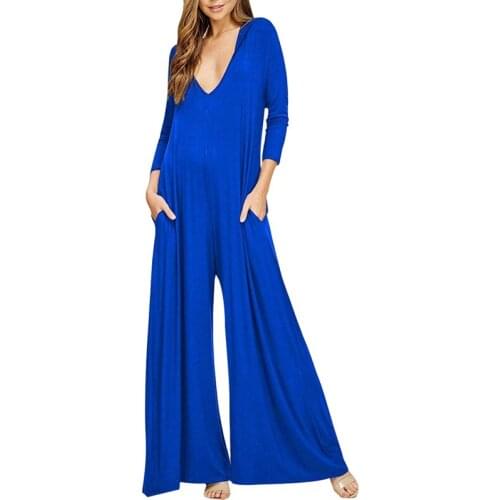 BAMBOOBOY Autumn Womens Elegant V Neck Hooded Long Sleeve Casual Wide Leg Jumpsuit FC646