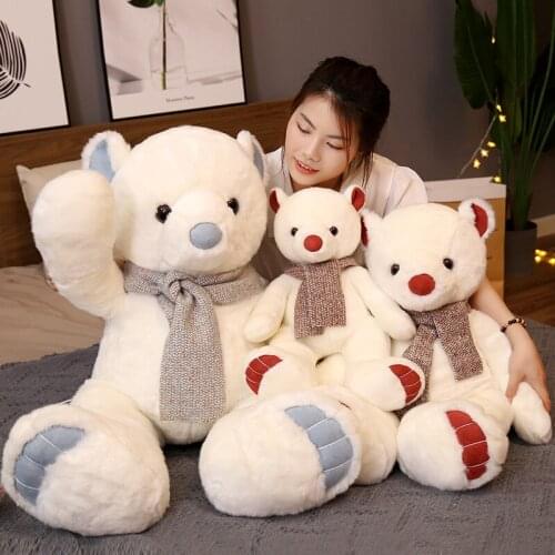 1pc 45/60cm Kawaii Polar Bear with Scarf Plush Toys Lovely Soft Stuffed Animal Bear Pillow Cushion Children Kids Valentine Gift