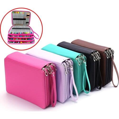 1pc 184 Slots Colored Pencil Case Large Capacity Sturdy Durable Soft And Pu Leather Pencil Holder Organizer With Carrying Handle