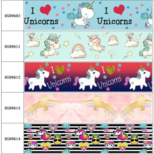 10yard New Heart Unicorn Rainbow Cartoon Grosgrain Ribbon Accessory Hairbow Headwear Decoration DIY Wholesale OEM 38MM 75MM